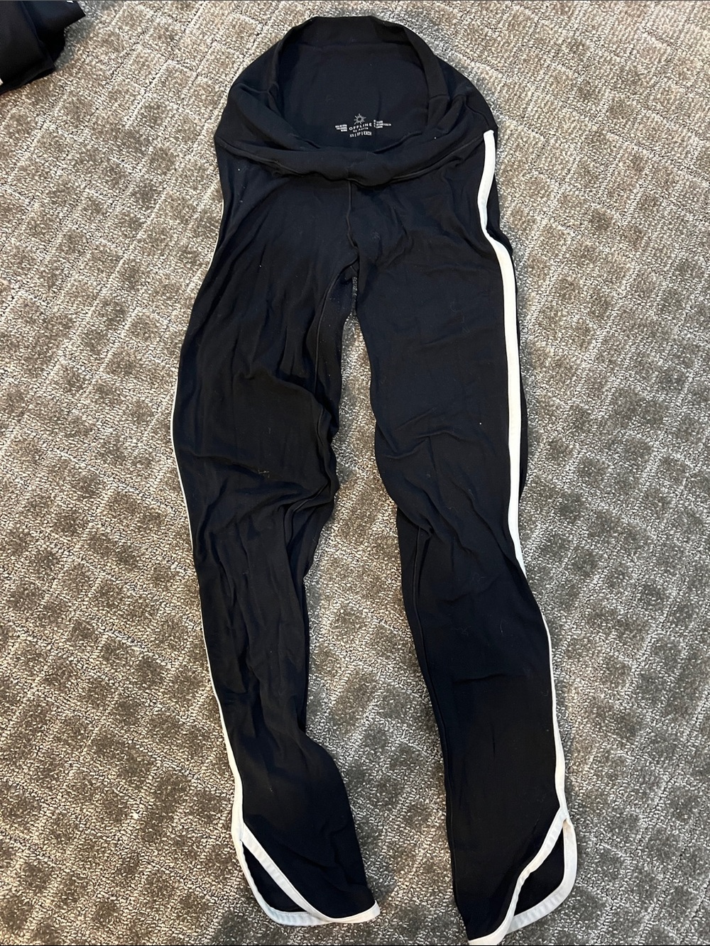 aerie Black Leggings with White Side Stripe Trim